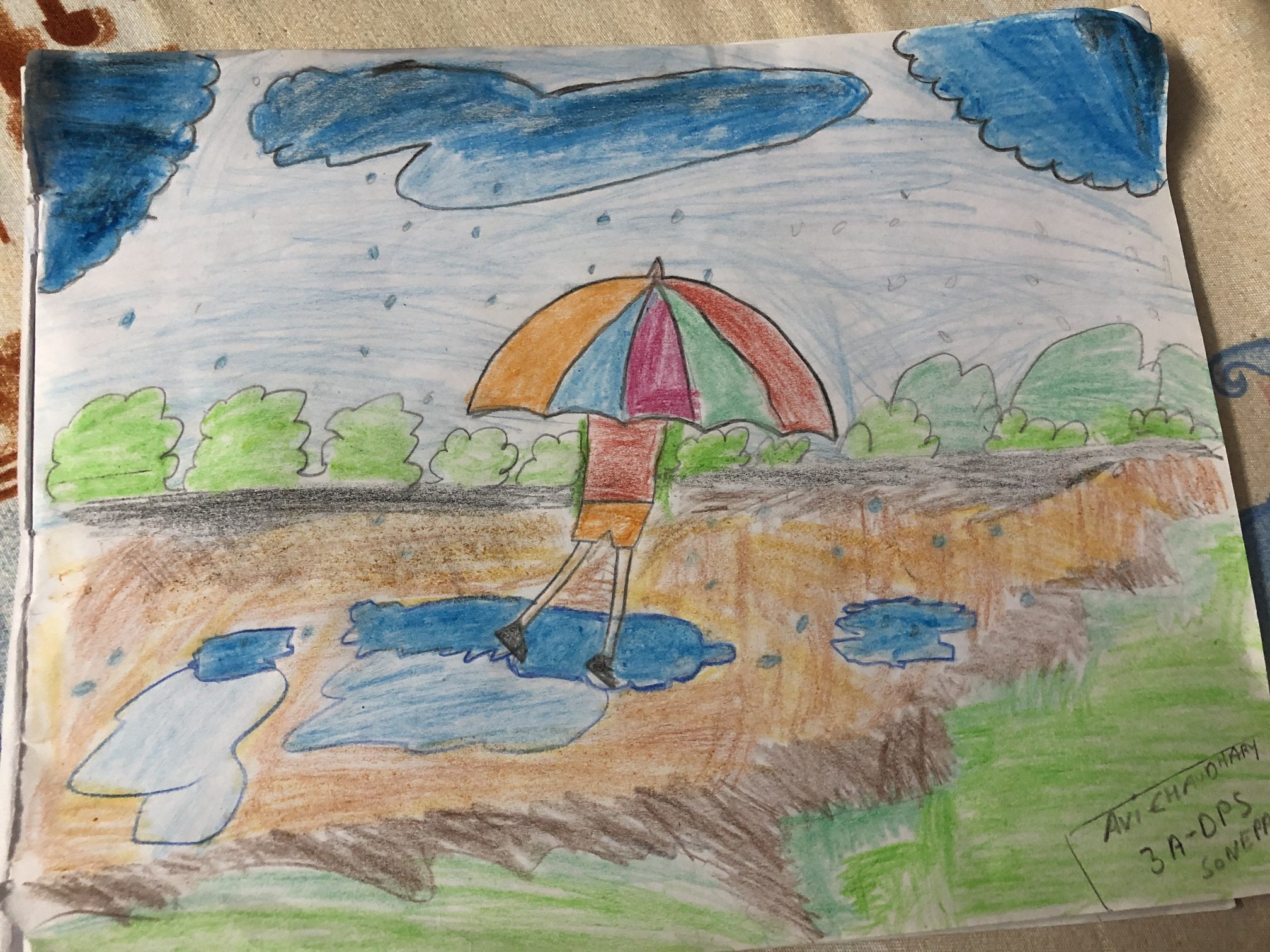 Rainy day drawing/ Rainy season drawing/ How to draw Rainy season memory  drawing using oil pastel