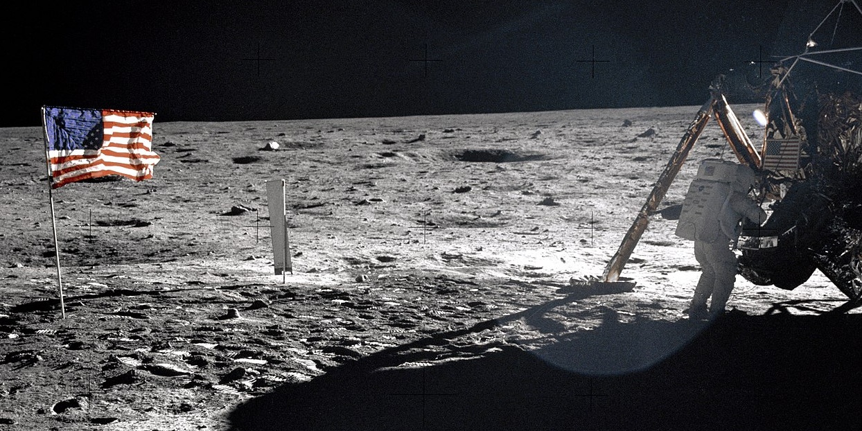 Image depicting moon where the only photo of Neil Armstrong is up for sale