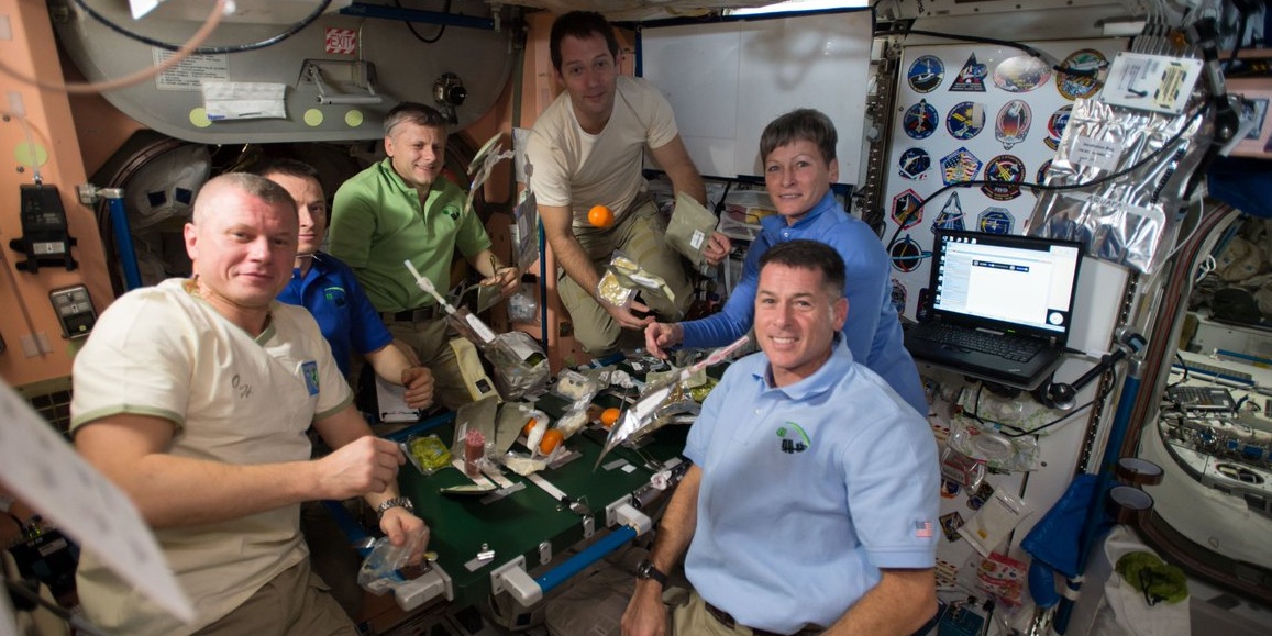 Image depicting celebrations in space as astronauts celebrate Thanksgiving on the ISS