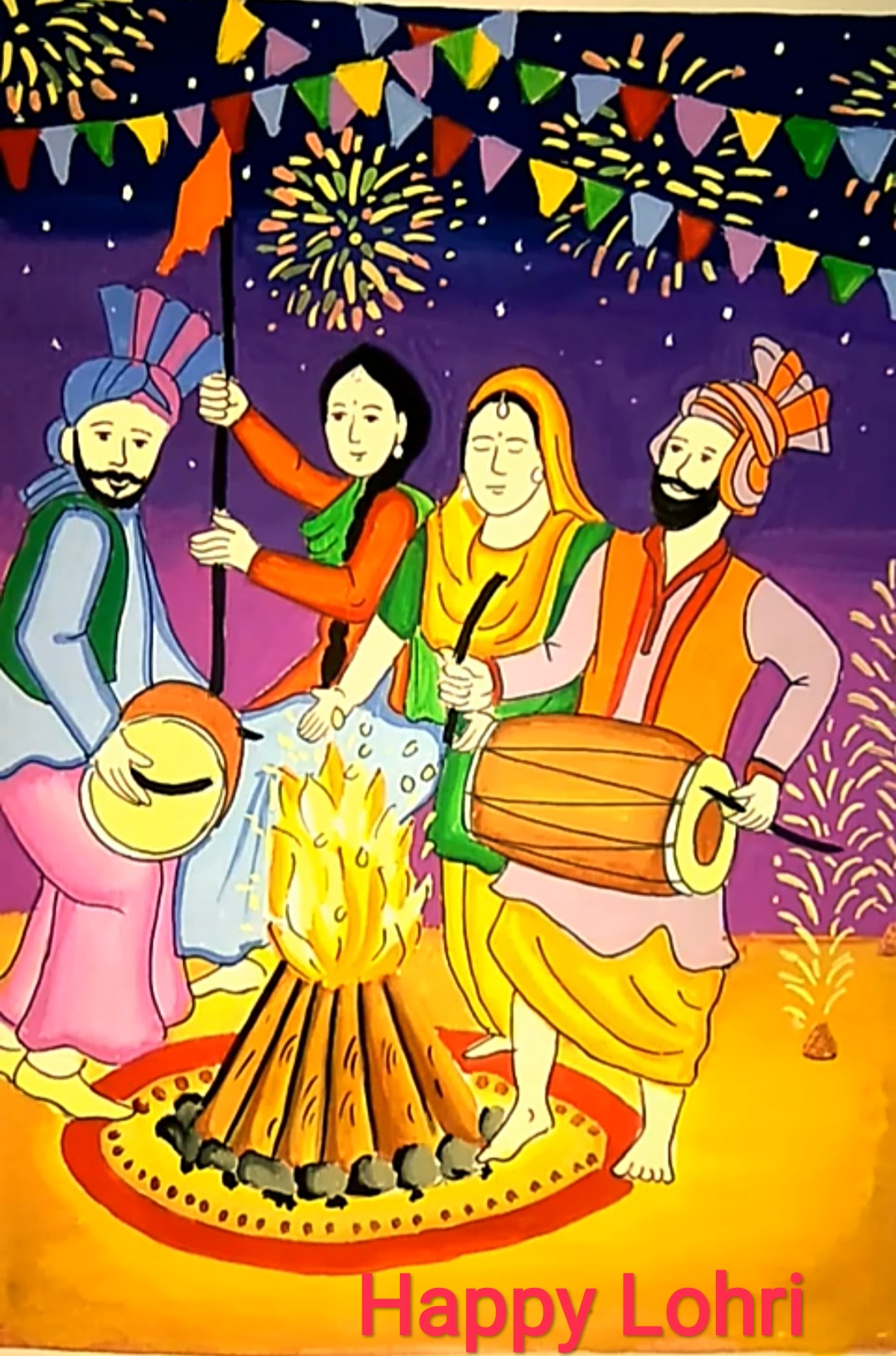 Lohri Drawing Picture  Drawing Skill