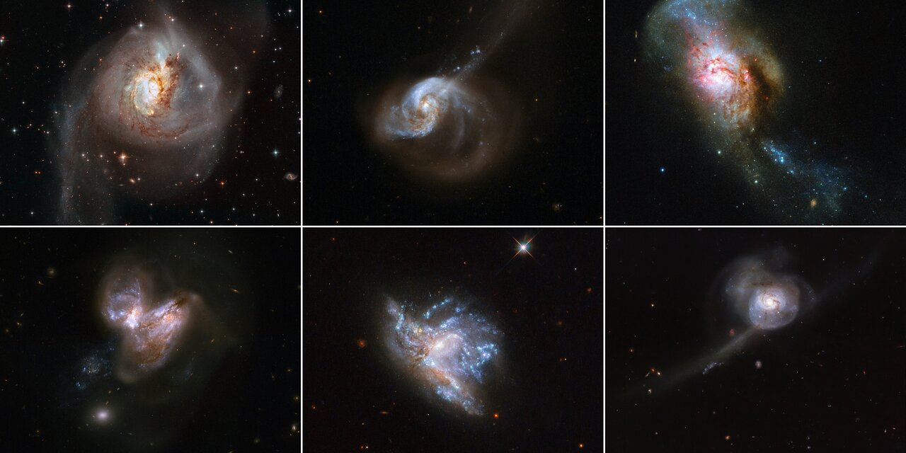 Image depicting Hubble telescope which captured six rare images of galaxies merging