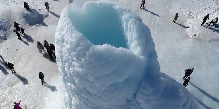 image depicting See an amazing 45-feet-tall "ice volcano" in Kazakhstan