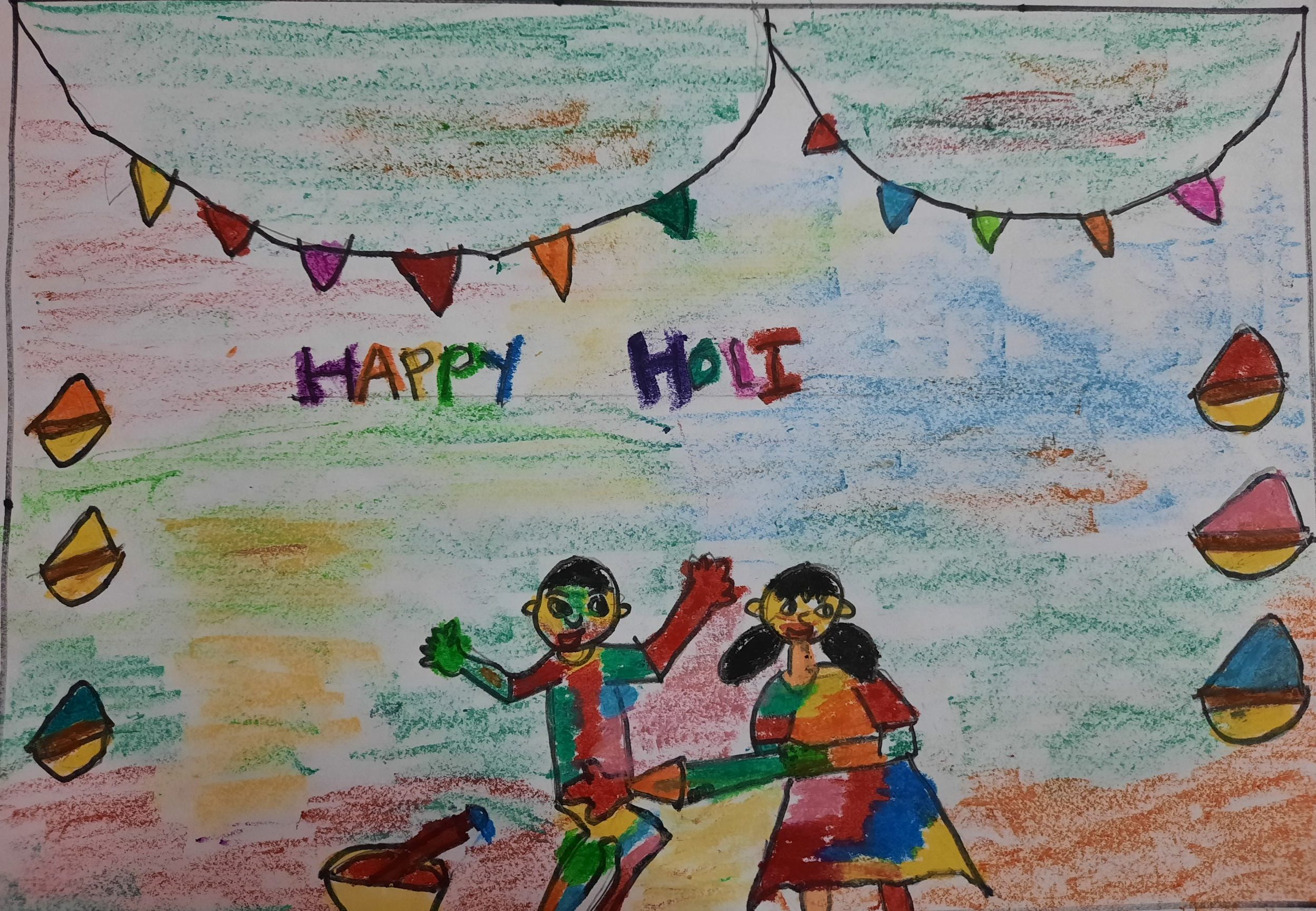 Happy Holi Drawing Oil Pastel Easy 🟠 Happy Holi Drawing Scenery 🟡 How to Draw  Holi Festival Scenery🟢 You will Know, Happy Holi Drawing oil pastel easy...  | By How to Draw /