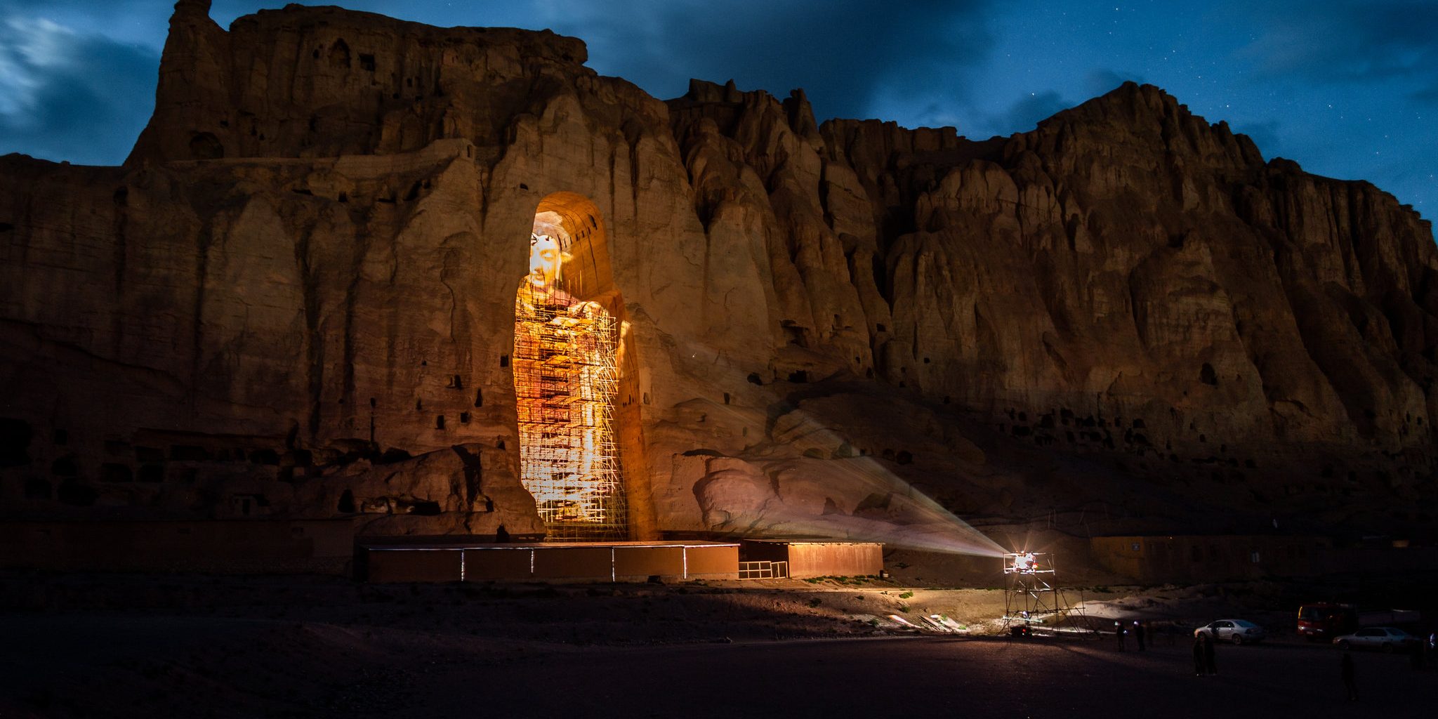image depicting Destroyed Buddha statues in Afghanistan honoured with 3D projections