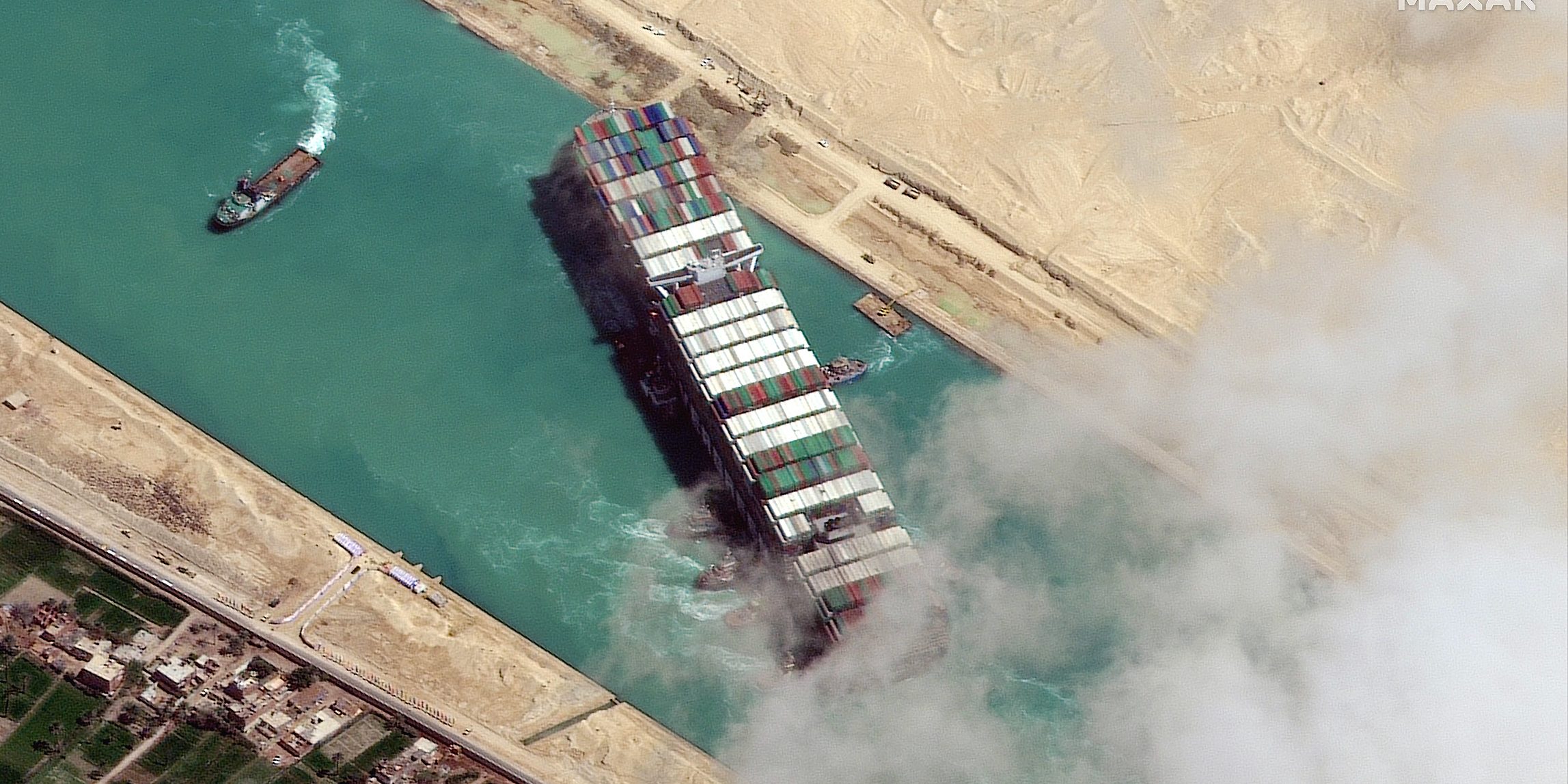image depicting Suez Canal reopens after giant stuck ship is freed
