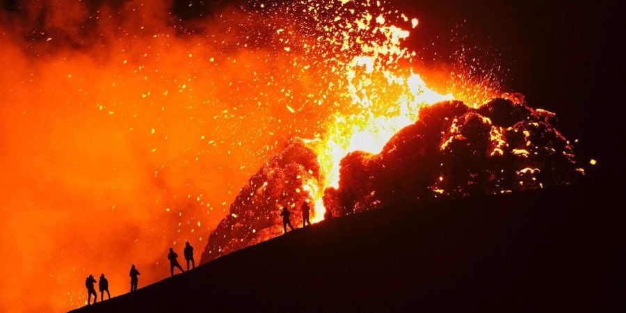 Image depicting volcano, as in, Watch video: Fagradalsfjall volcano erupts in Iceland