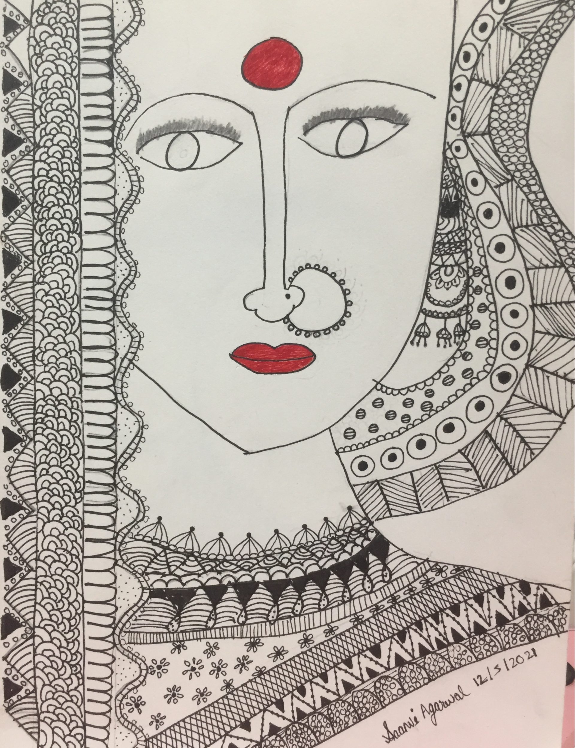 Image depicting mandala art, monochrome, doodle, sketch, woman