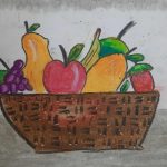 Image depicting Basket with fruit drawing: Child's colorful creationfruit, basket