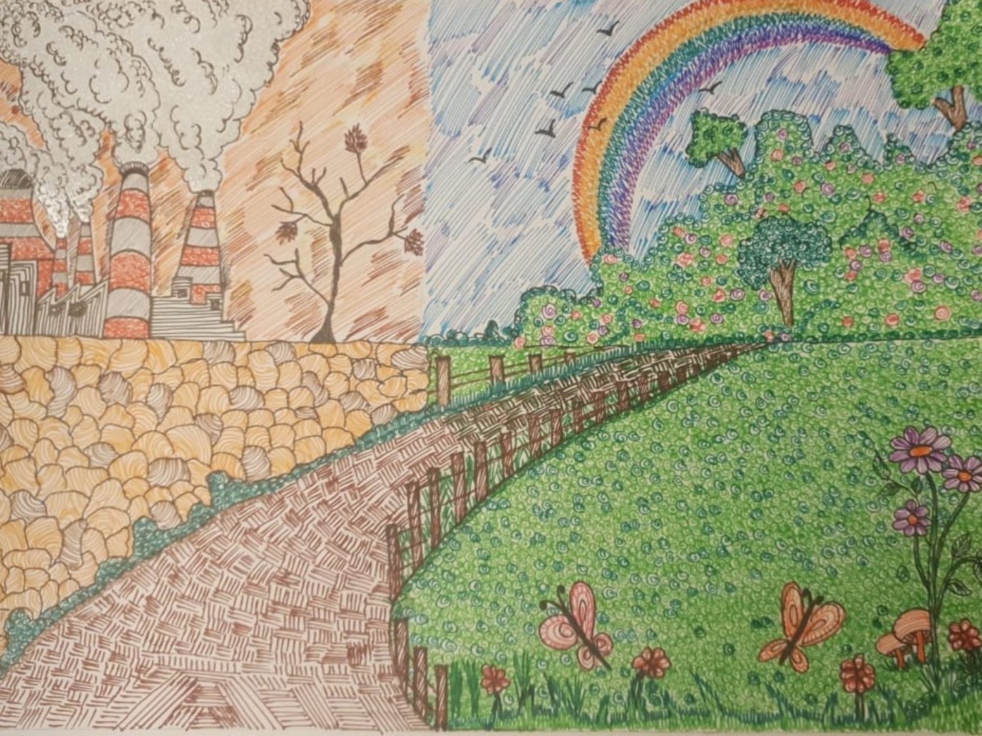 Image depicting landscape, rainbow, doodle, pride month