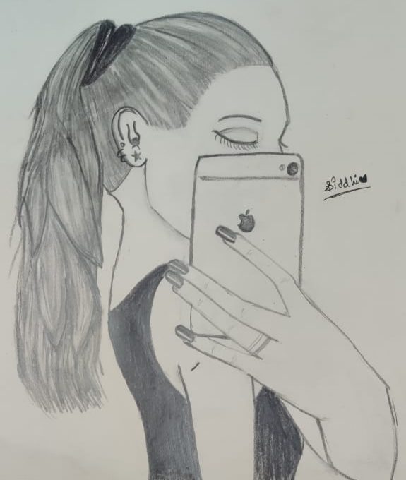 A Girl Taking A Selfie  Easy Pencil Sketch  Hidden face drawing  How to  draw a girl with cap  YouTube