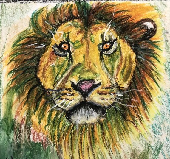 Image depicting Oil Pastel Drawing: A Young Artist's Roar