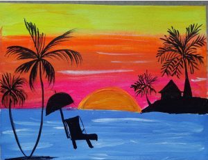 Image depicting Easy Canvas Painting: Sunset Beach Paradise