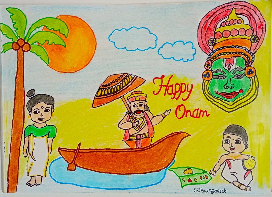 Hand Draw Happy Onam Festival of South India on Card Holiday Sketch Design  Stock Illustration - Illustration of dress, culture: 253706320