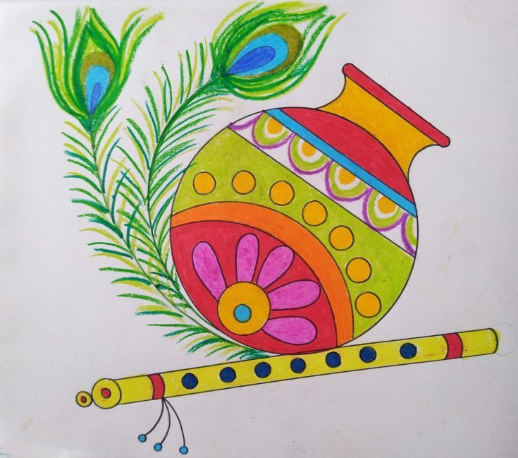 Janmashtami Special Drawing || Matki Drawing || Krishna Flute Drawing ||  Easy Janmashtami Drawing.. - YouTube