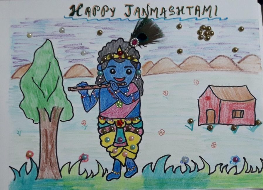 Little Krishna Happy Janmashtami Watercolor Drawing Stock Illustration  1748352923 | Shutterstock