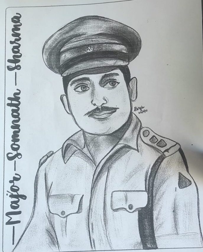Image depicting Sketch Drawing of Major Somnath Sharma