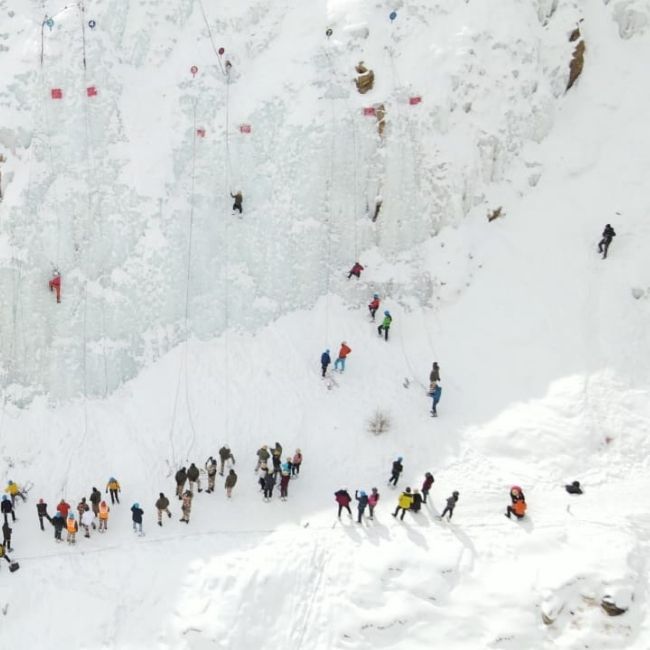 Image depciting Ice wall climbing competition