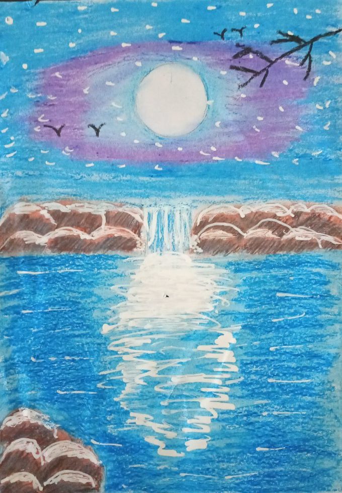 Moonlight Waterfall scenery drawing for beginners with Oil Pastels - step  by step - YouTube | Oil pastel, Oil pastel landscape, Waterfall scenery
