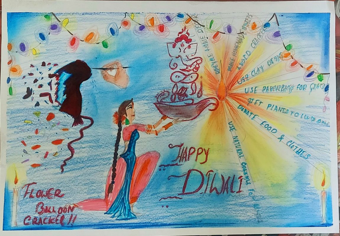 Premium Vector | Happy diwali greeting with shubh diwali hindi calligraphy  and illustration